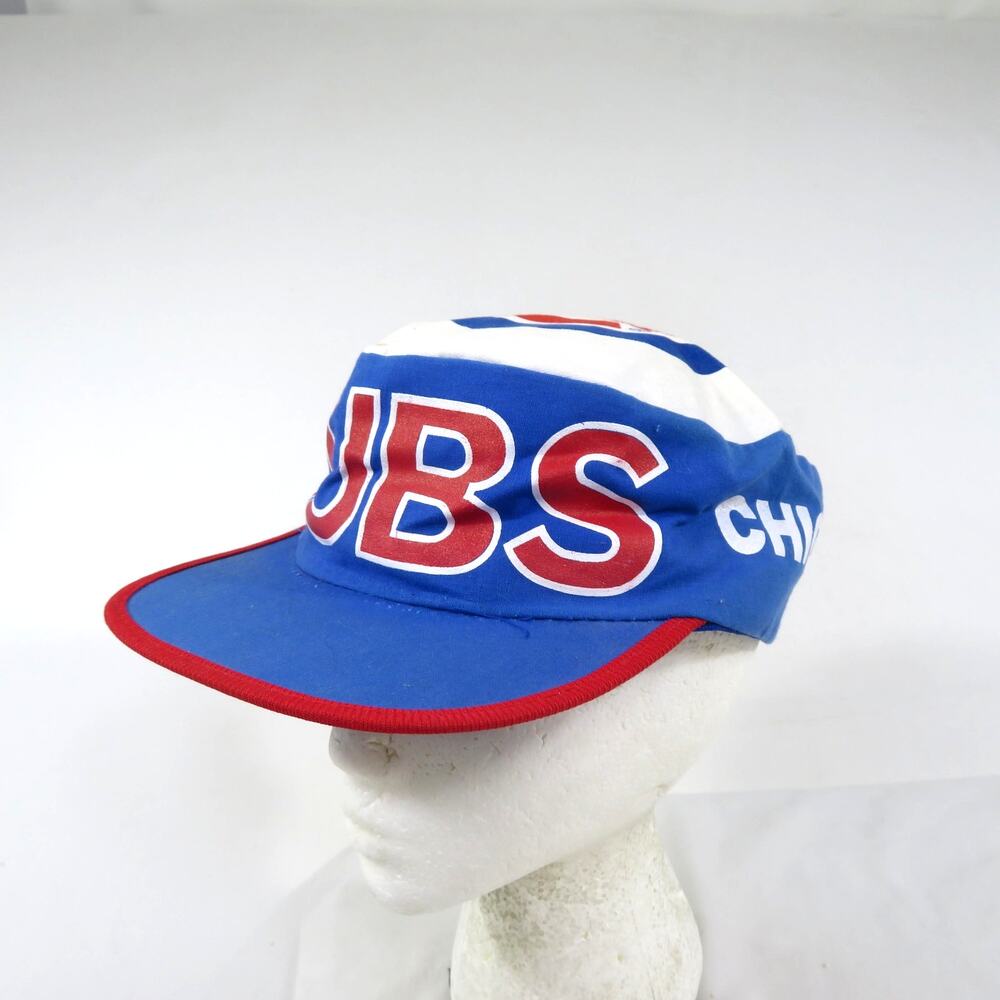 Chicago Cubs MLB Baseball Hat Cat Blue Red White Elastic Closure 1980s